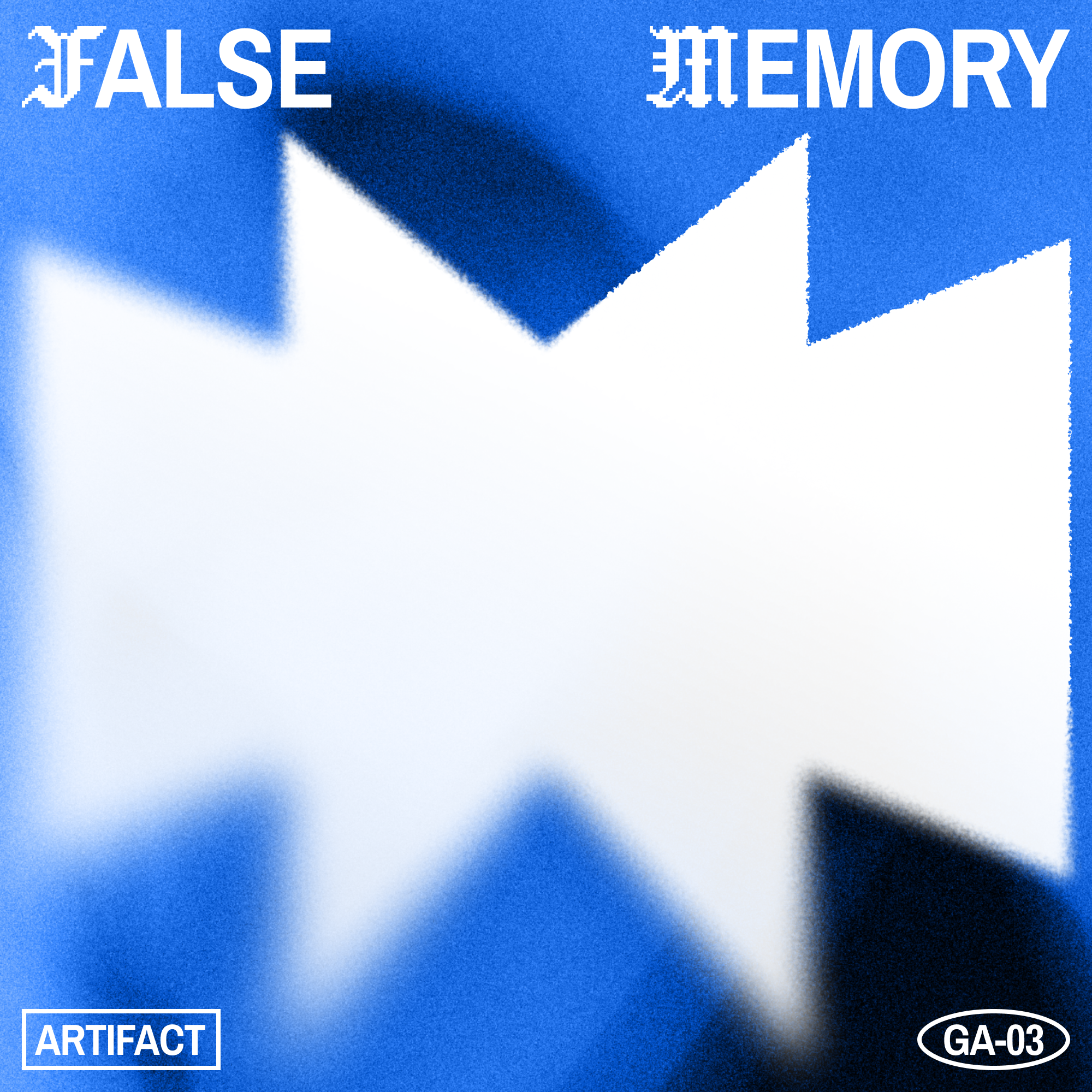 Album cover for 'False Memory' by Artifact — abstract blue and white geometric blur with gothic-style typography